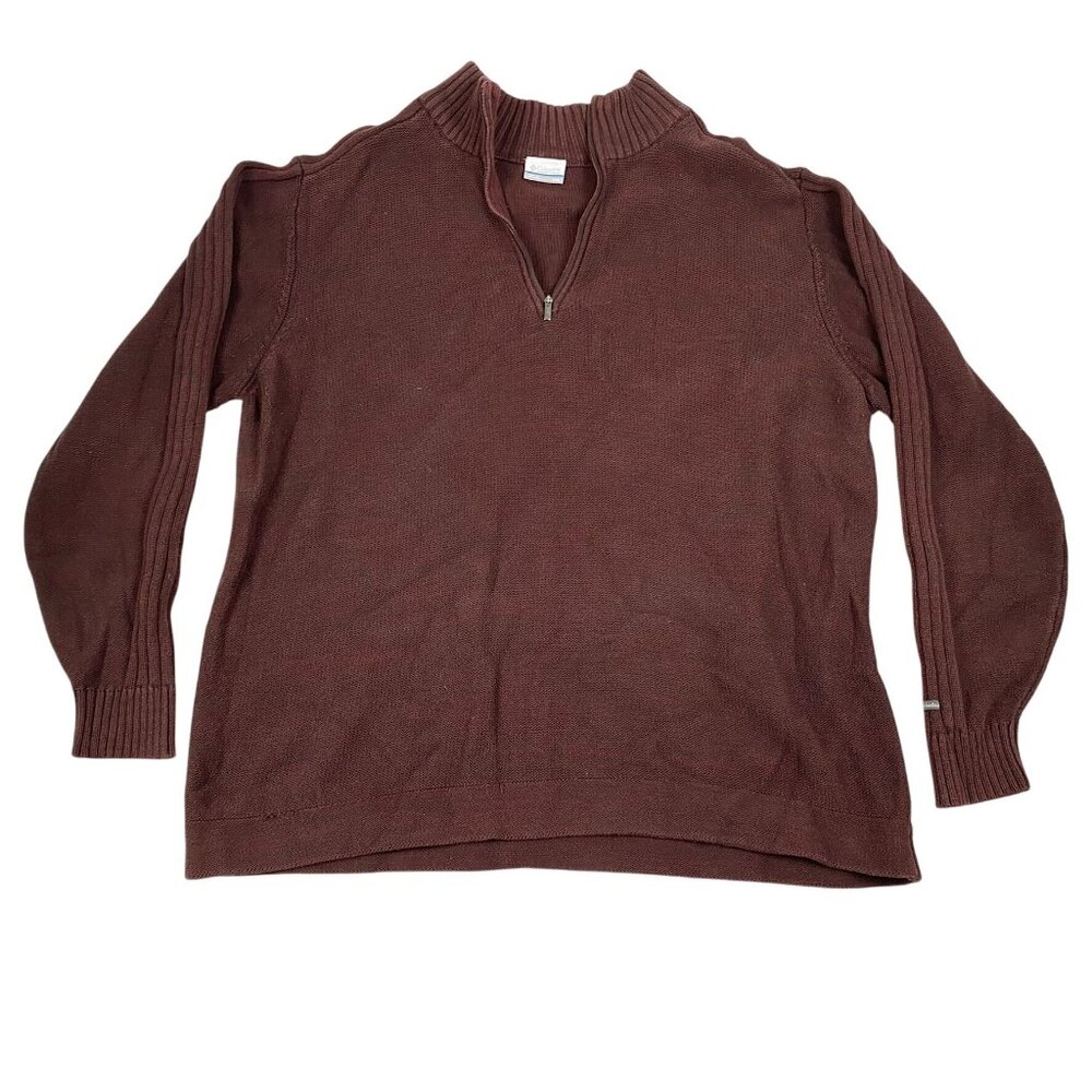 Columbia Men's Sweater XXL Brown 1/4 Zip Knit Pullover 100% Cotton